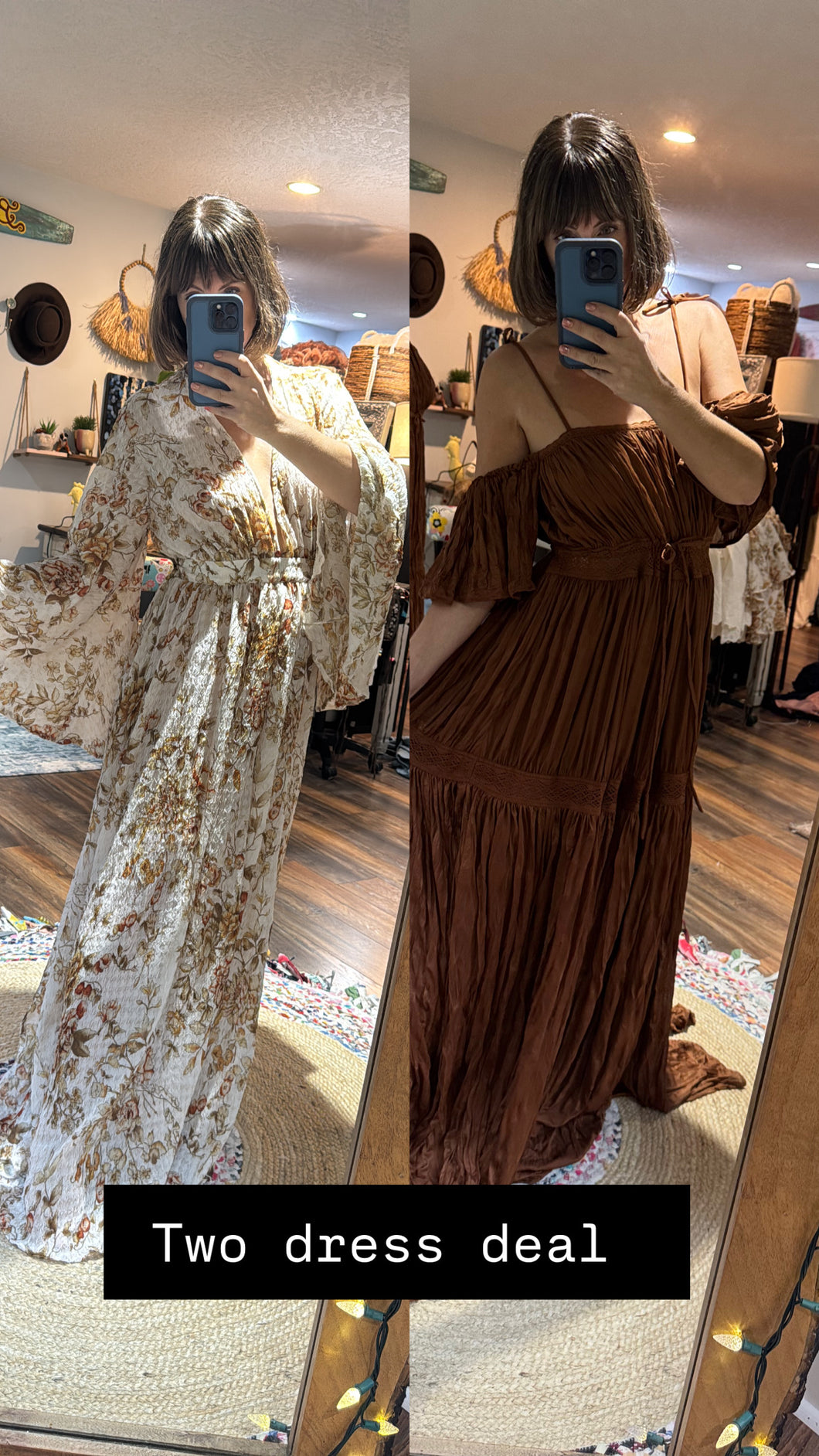 Ready to ship two dress deal Ophelia dress in crinkle (sheer) with brown Athena dress