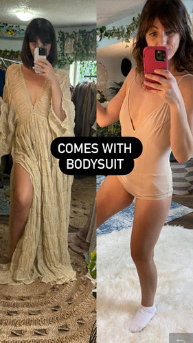 Wonderment dress in ivory beige with bodysuit ready to ship