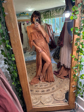 Load image into Gallery viewer, (Ready ship) (rusty brown ) on sale Ready to ship sheer lace show off those shoulders brown lace dress