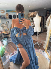Load image into Gallery viewer, Kismet denim blue ready to ship two piece dress sm-xl