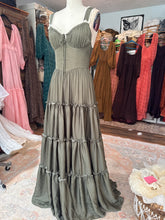 Load image into Gallery viewer, Preorder aprox 6-8 week satin matte olive rosette dress no floral  and sleeveless