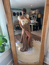 Load image into Gallery viewer, Ready to ship embroidery top and ruffle me open tan brown skirt