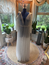 Load image into Gallery viewer, White pearl becoming dress ready to ship (sheer) on sale