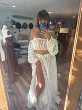 Load image into Gallery viewer, Ready to ship two top one skirt - velvet corset with lace you glow girl set ivory dress