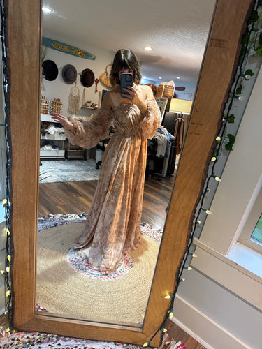 Ready to ship glow up dress in large golden floral