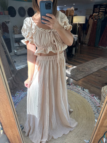 Ready to ship ivory two piece linen cotton dress sale reversible top