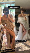 Load image into Gallery viewer, Two dress deal rapture tan brown crinkle dress and Ready to ship sheer show off those shoulders chiffon (does not come with nude slip) sale