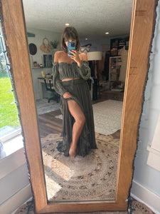 Ready to ship hand dye olive two piece dress