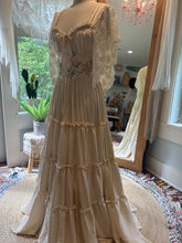 Load image into Gallery viewer, Preorder allow 6-8 week The new Rosette Dress in ivory soft matte satin with roses pink embroidered embellishments