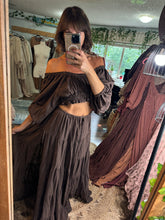 Load image into Gallery viewer, Music top with tiers skirt linen cotton deep brown fits xs to xl RTS