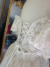 Load image into Gallery viewer, One of a kind ready to ship on sale vintage lace mixed with new embroidery lace ivory dress