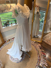 Load image into Gallery viewer, One of a kind asymmetrical cotton white dress with lace ruffle ready to ship