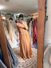 Load image into Gallery viewer, Ready to ship  sheer rust dress with golden slip maternity friendly reclamation on sale