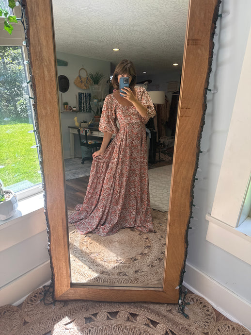 Cottage corset print floral cotton dress ready to ship