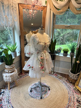 Load image into Gallery viewer, Ready ship  custom short organza and lace corset dress with floral embellishments one of a kind and each is unique