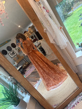 Load image into Gallery viewer, Ready to ship sale orange glitter lace corset dress sleeveless