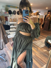 Load image into Gallery viewer, (No shipping ) Preorder allow 6-8 week you glow girl satin matte olive two piece dress