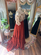 Load image into Gallery viewer, Two dress deal hey babe hand dye green and rust skirt embroidered top ready to ship sale