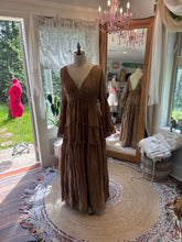 Load image into Gallery viewer, Ready to ship fearless hearts linen cotton tan brown reversible dress sale