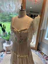Load image into Gallery viewer, Preorder allow 6-8 week The new Rosette Dress in ivory soft matte satin with roses pink embroidered embellishments