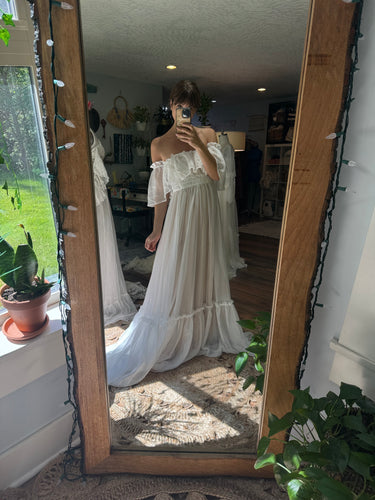 Preorder allow six to eight week sheer show off those shoulders chiffon (does not come with nude slip)