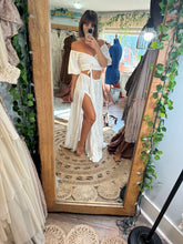 Load image into Gallery viewer, Two piece reclamation dress with tiered skirt and wrap top in off white ready to ship