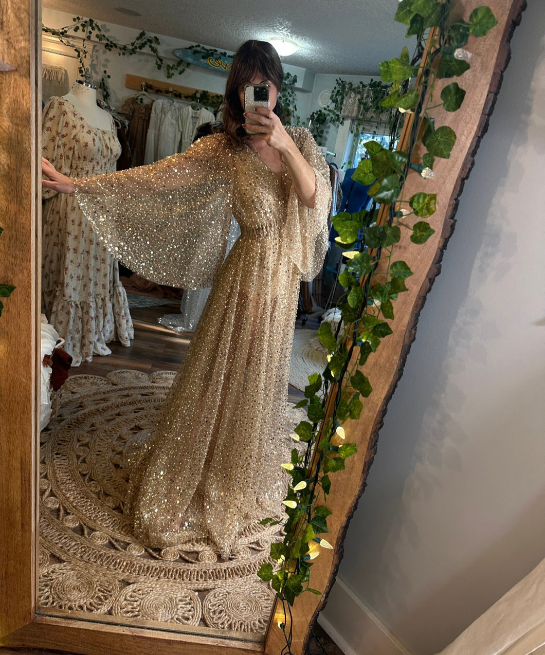 Mega sale golden glitter gown sheer ready to ship