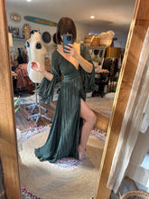 Load image into Gallery viewer, Hand dyed dark green dreams dress maxi length ready to ship sale