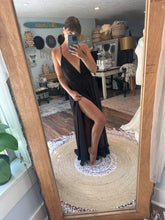 Load image into Gallery viewer, Gratitude dress in black matte satin on sale ready to ship