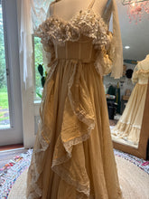 Load image into Gallery viewer, Ready to ship New style Opaline Dress with mini puff sleeves and embroidered ruffle (sand color)