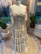 Load image into Gallery viewer, Ready to ship Feb 26 one of a kind Rosette sample sale dress matte satin ivory with embroidery embellishments (fits smaller in bust)