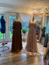Load image into Gallery viewer, Ready to ship two dress deal Athena brown with poetry coffee rose chiffon