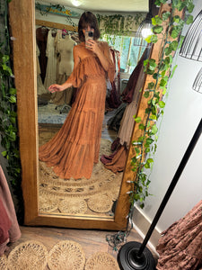 (Ready ship) (rusty brown ) on sale Ready to ship sheer lace show off those shoulders brown lace dress