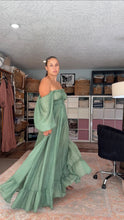 Load image into Gallery viewer, Ready to ship new Kelly green color solid crinkle dress Always and forever with sleeves on sale