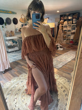 Load image into Gallery viewer, Ready to ship Show Off Those Shoulders dress in brown lace