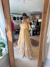 Load image into Gallery viewer, Flash sale two dress deal euphoria off white and Ready to ship New style Opaline Dress with mini puff sleeves and embroidered ruffle (sand color)
