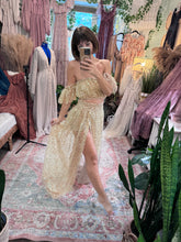 Load image into Gallery viewer, Retired style Wonderland two piece reclamation dress in beaded gold ready to ship on sale