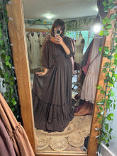 Load image into Gallery viewer, Brown linen cotton ruffle me right up reclamation dress ready to ship gown