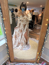 Load image into Gallery viewer, (Preorder allow 6-8 weeks )  floral you glow girl slightly sheer large golden crinkle print