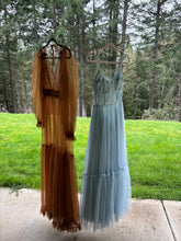 Load image into Gallery viewer, Two dress spring sale hand dyed blue hey babe and brown wish dress