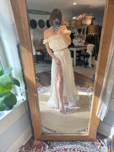 Load image into Gallery viewer, Spring sale one of a kind lace /velvet ivory  two piece ready to ship