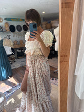 Load image into Gallery viewer, Ready to ship sale three top with skirt crinkle beige floral print