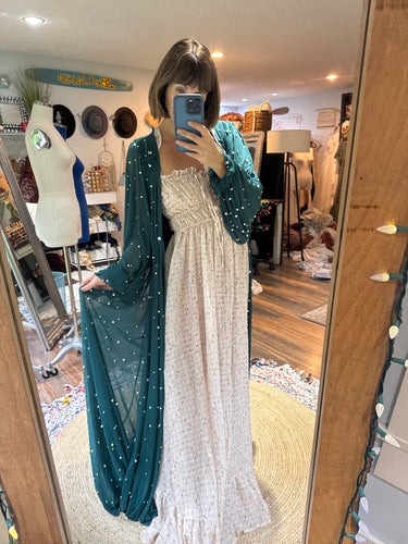 Ready to ship two dress deal teal pearl robe with always and forever floral crinkle dress