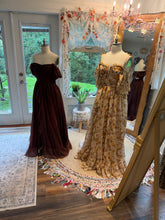 Load image into Gallery viewer, Flash sale two dress deal imperfect slight dye fine live bird burgundy brown with brown floral poetry dress ready to ship