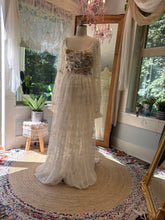 Load image into Gallery viewer, Sale-Ready to ship one of a kind lace with floral embellishments lined in chiffon dress xs-large adjustable