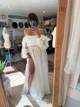Load image into Gallery viewer, Lace corset top (off white) and lace skirt (ivory) ready to ship sale