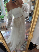 Load image into Gallery viewer, Lace corset top (off white) and lace skirt (ivory) ready to ship sale