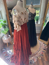 Load image into Gallery viewer, Two dress deal hey babe hand dye green and rust skirt embroidered top ready to ship sale