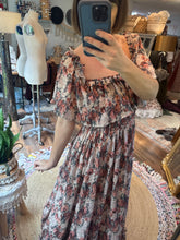 Load image into Gallery viewer, Sale ready to ship roses crinkle show off those shoulders dress