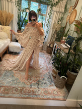 Load image into Gallery viewer, Preorder allow 6-8 weeks crinkle beige ivory floral ruffle me open reclamation dress